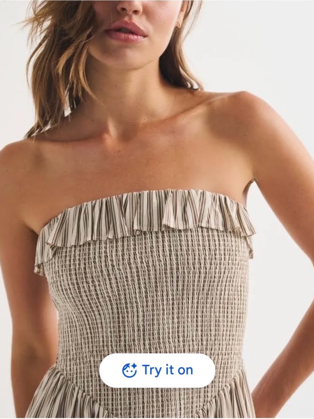 Abercrombie & Fitch Sydney Smocked Top Dip Waist Brown Stripe Midi Dress - Picture 3 of 7